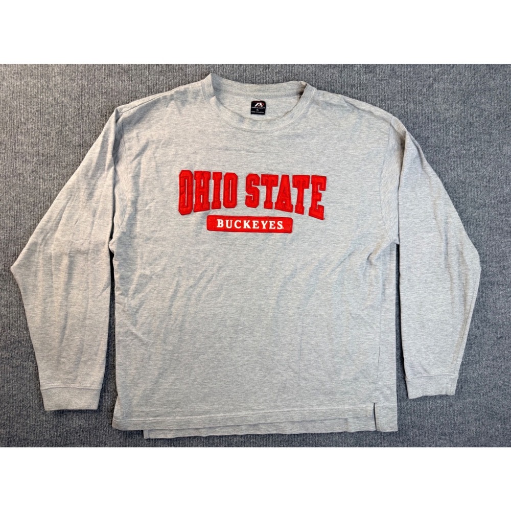 Pro Player Ohio State Buckeyes XL Gray Long Sleeve Graphic Tee Embroidered Y2K